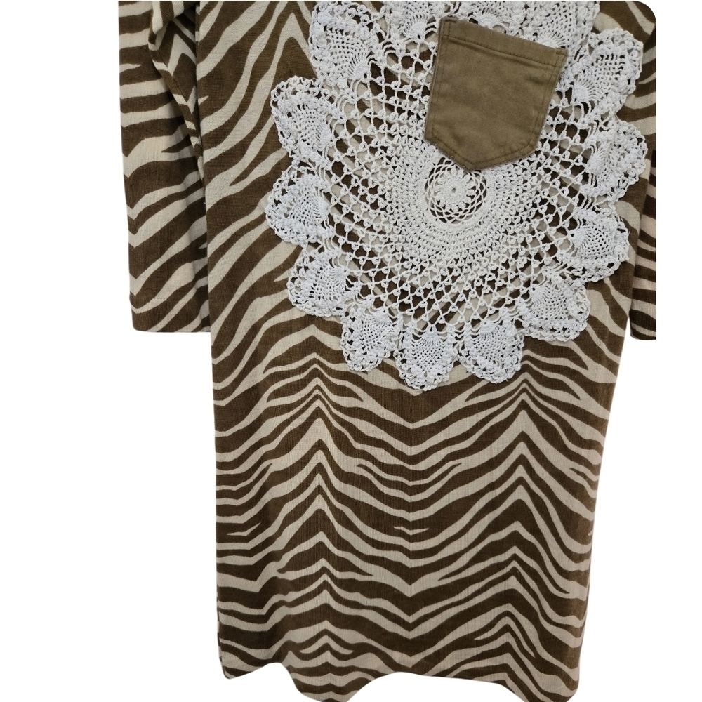 4/$15 Bohemian Brown Zebra Dress Crochet Detail J Crew Vintage Festival szM - Picture 2 of 10